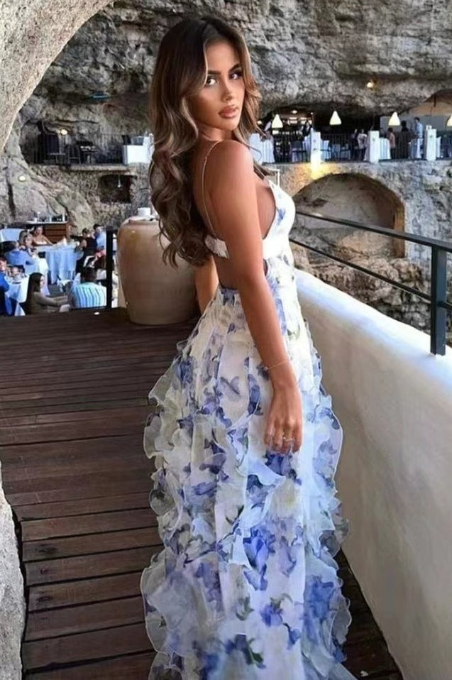 Robe Midi Imprimée Florale à Volants NOÉMIE