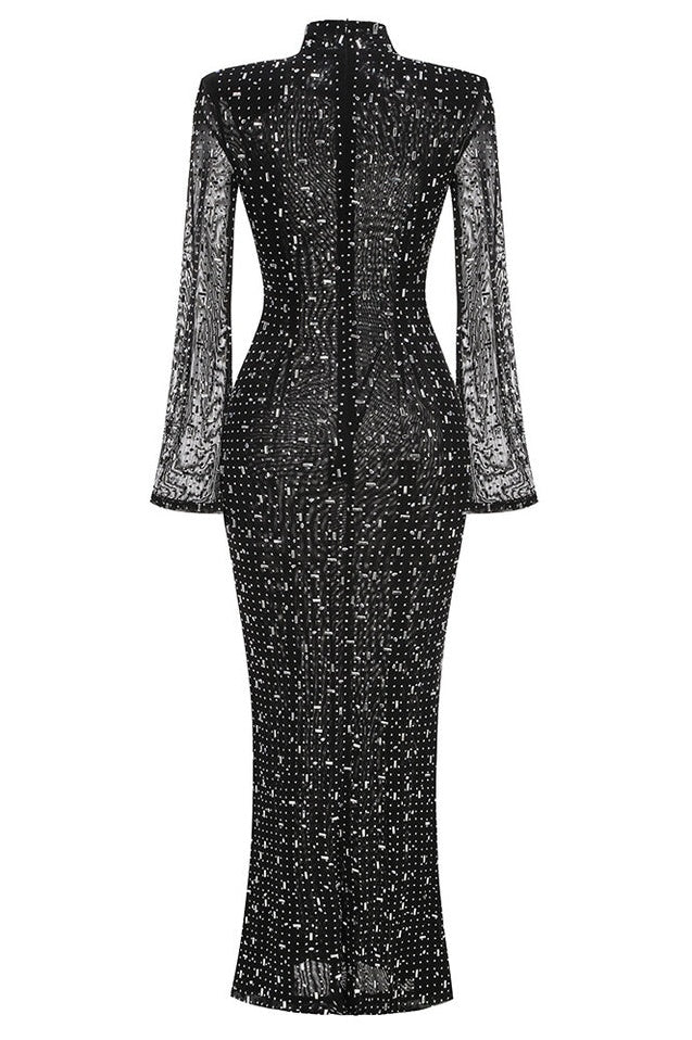 Robe Maxi en Mesh Brodée de Cristaux