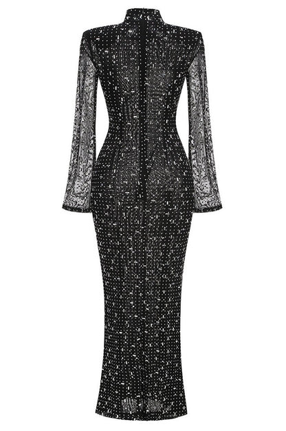 Robe Maxi en Mesh Brodée de Cristaux