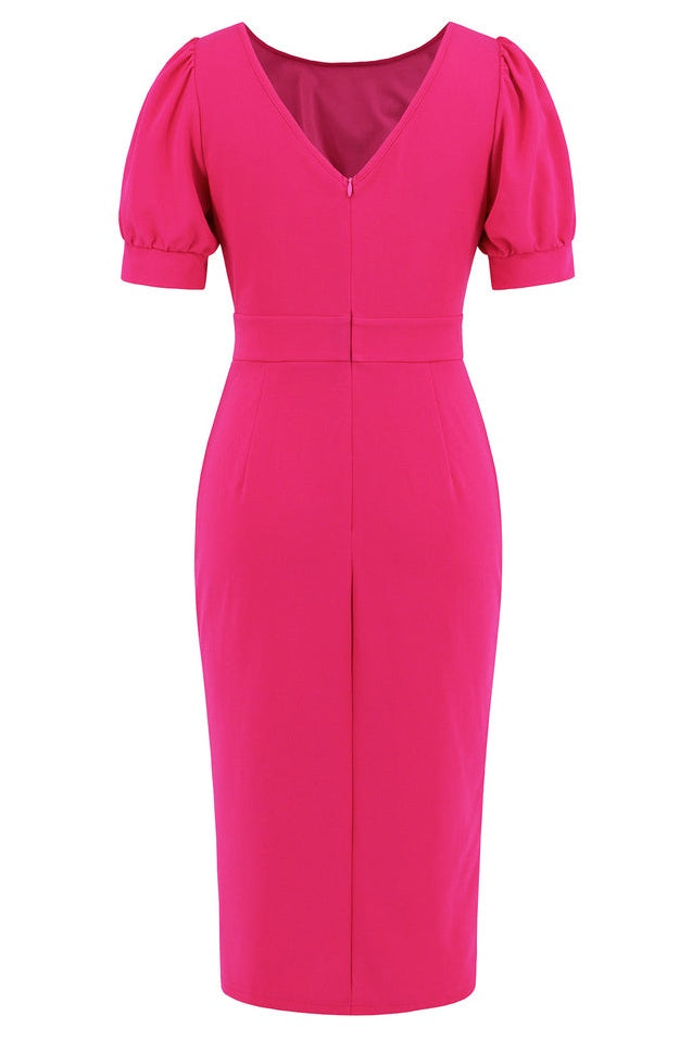 Robe Midi Bodycon à Manches Bouffantes, Volants et Fente