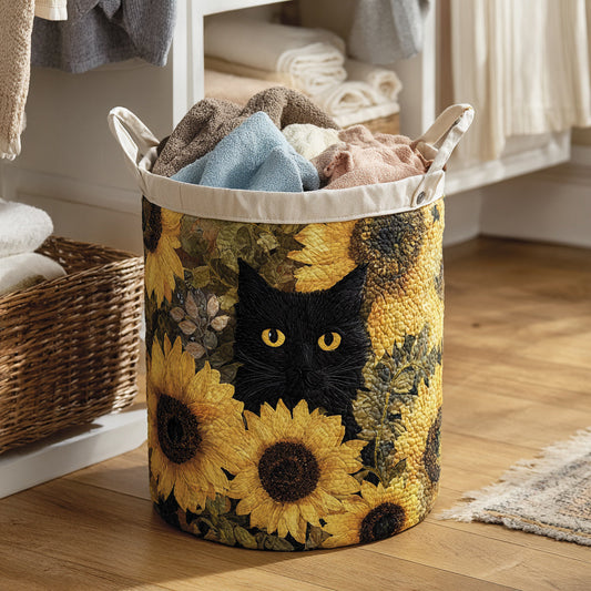Panier à linge matelassé – Chat noir et tournesol