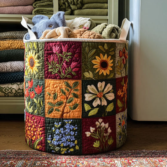 Panier à linge matelassé – Fleurs délicates