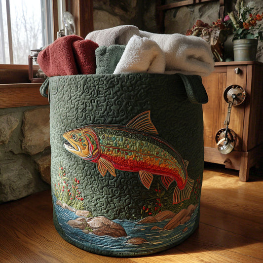 Panier à linge matelassé – Poisson et paysage naturel