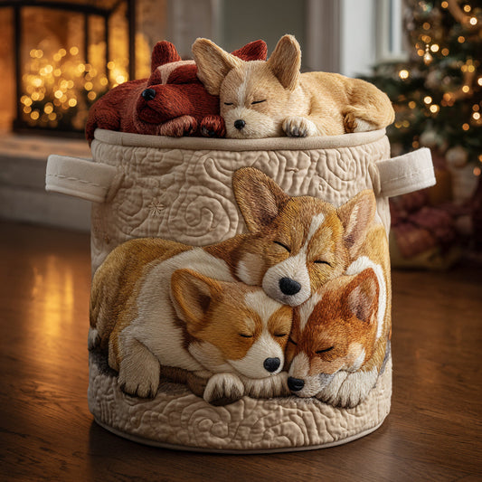 Panier à linge matelassé – Corgi de Noël