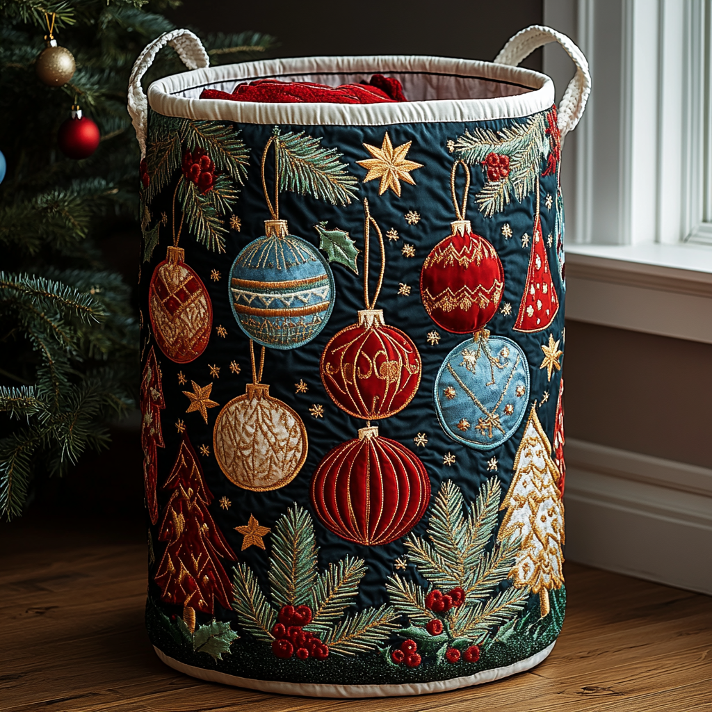 Panier à linge matelassé – Motif de Noël