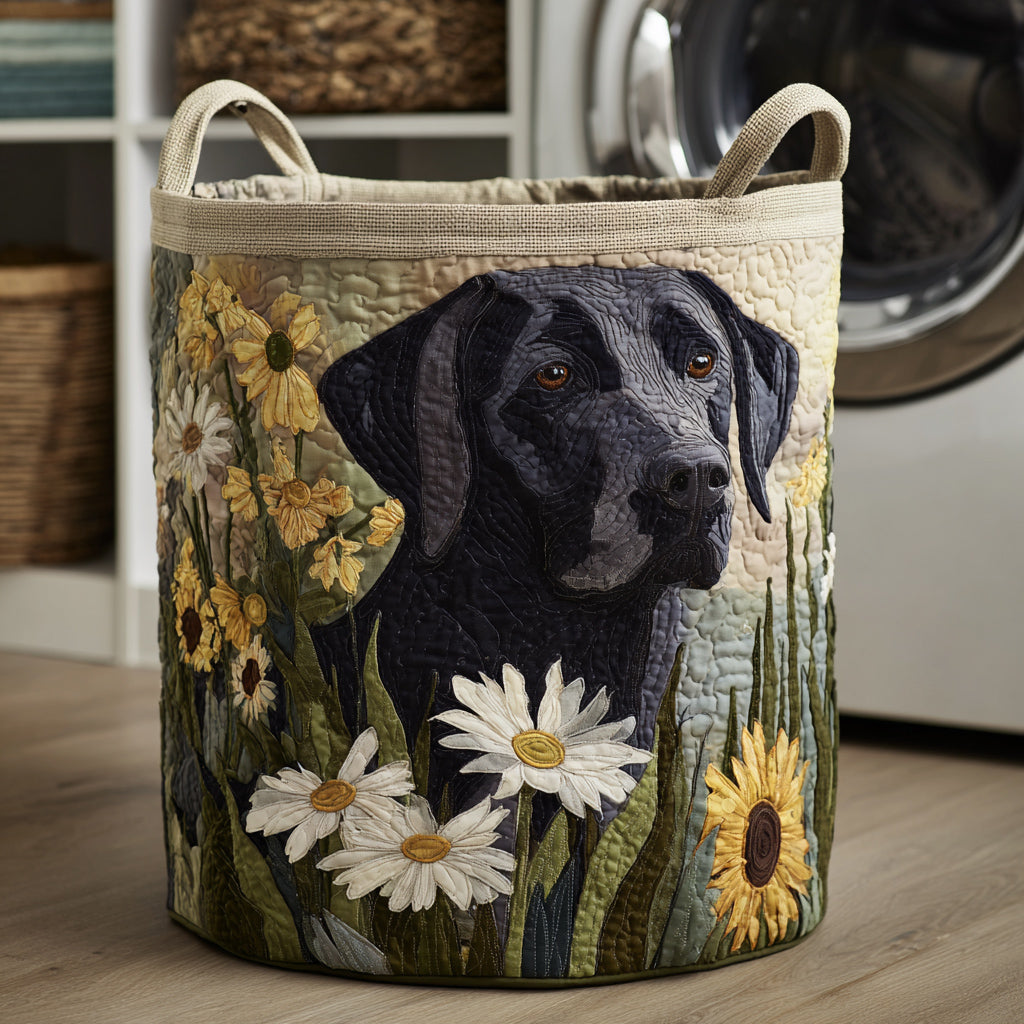 Panier à linge matelassé – Labrador et fleurs