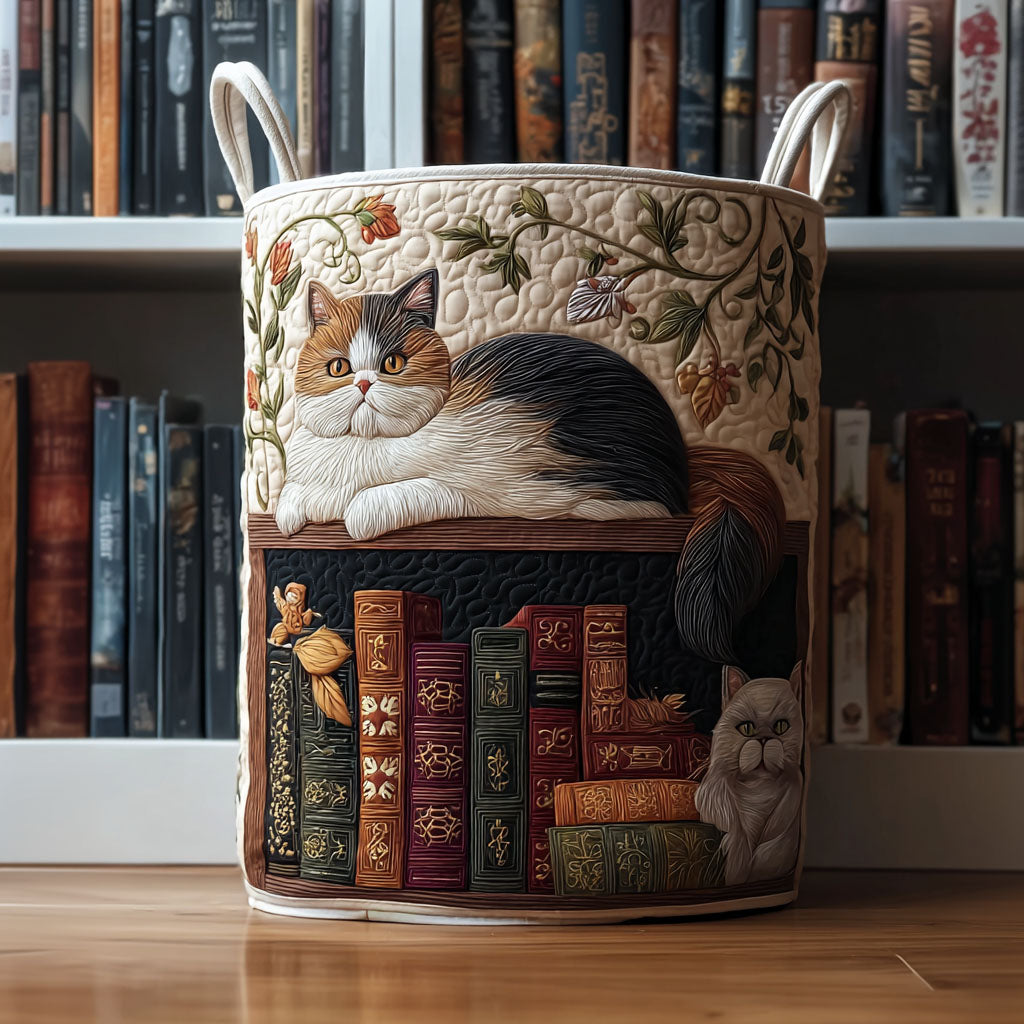 Panier à linge matelassé – Chat et livres
