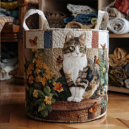 Panier à linge matelassé – Chats et fleurs