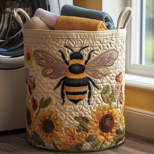 Panier à linge matelassé – Abeilles et fleurs