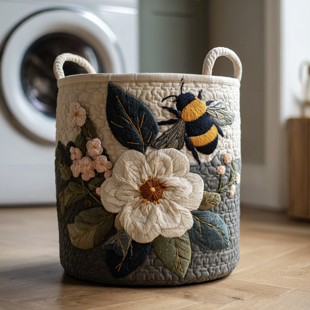 Panier à linge matelassé – Abeilles et fleurs