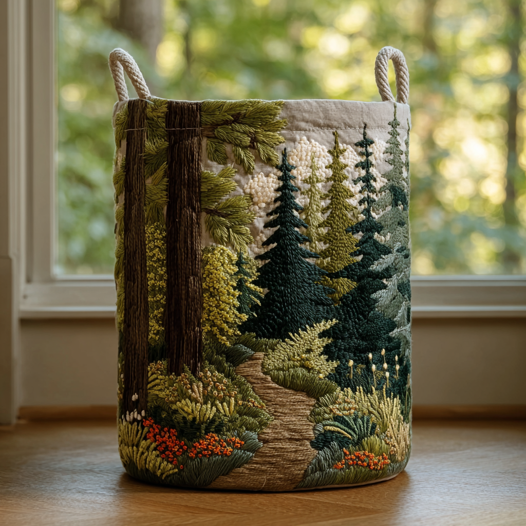 Panier à linge matelassé – Paysage naturel imprimé