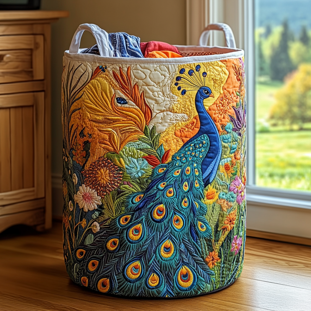Panier à linge matelassé – Paon