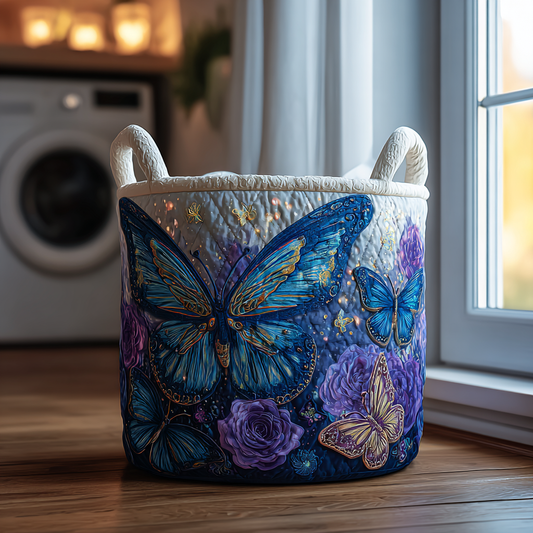 Panier à linge matelassé – Papillon et fleurs