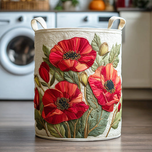 Panier à linge matelassé – Coquelicots rouges