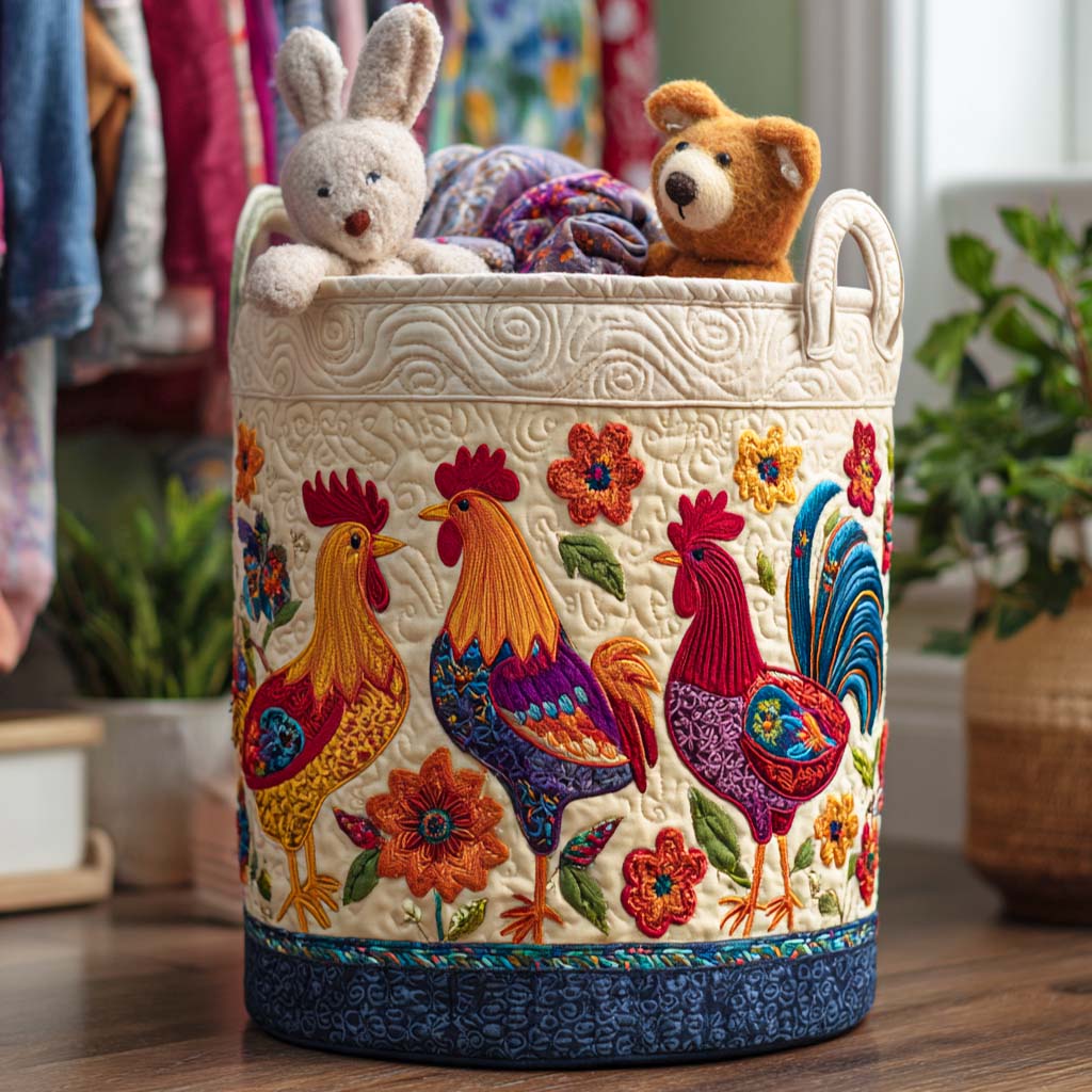 Panier à linge matelassé – Poules de la ferme