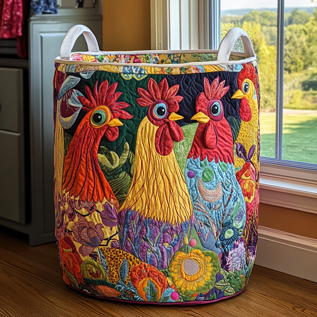 Panier à linge matelassé – Poules de la ferme