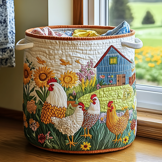 Panier à linge matelassé – Poules de la ferme