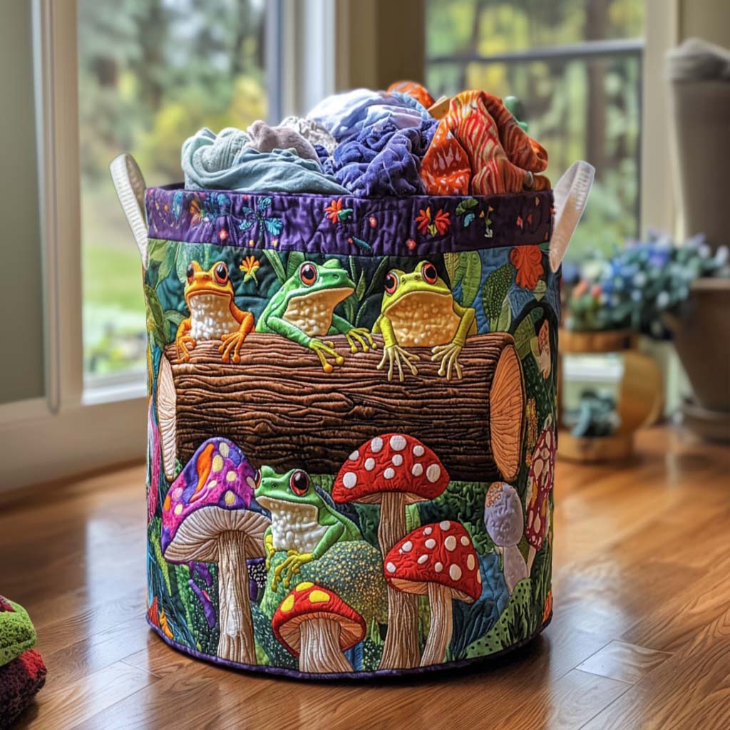 Panier à linge matelassé – Grenouilles joyeuses