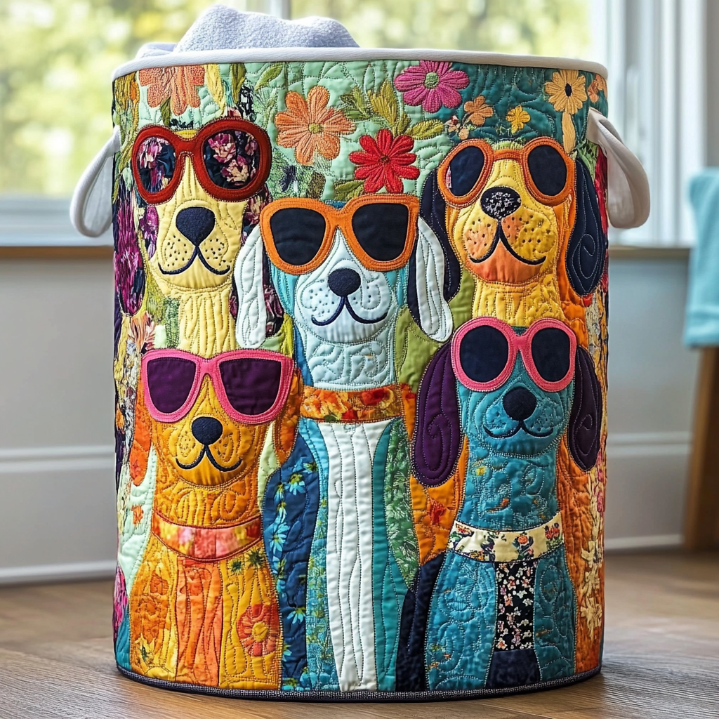 Panier à linge matelassé – Chien joyeux