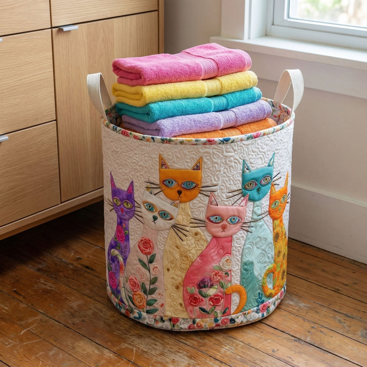Panier à linge matelassé – Chat joyeux