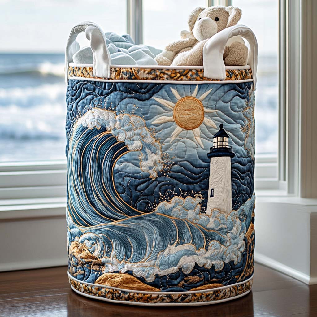 Panier à linge matelassé – Phare en mer