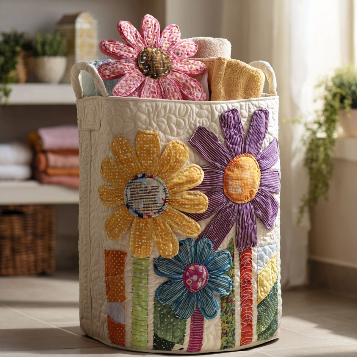 Panier à linge matelassé – Fleurs vintage