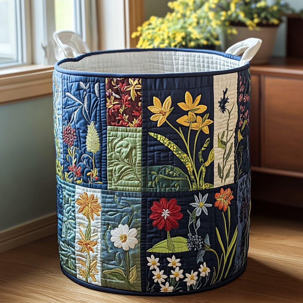 Panier à linge matelassé – Motif floral
