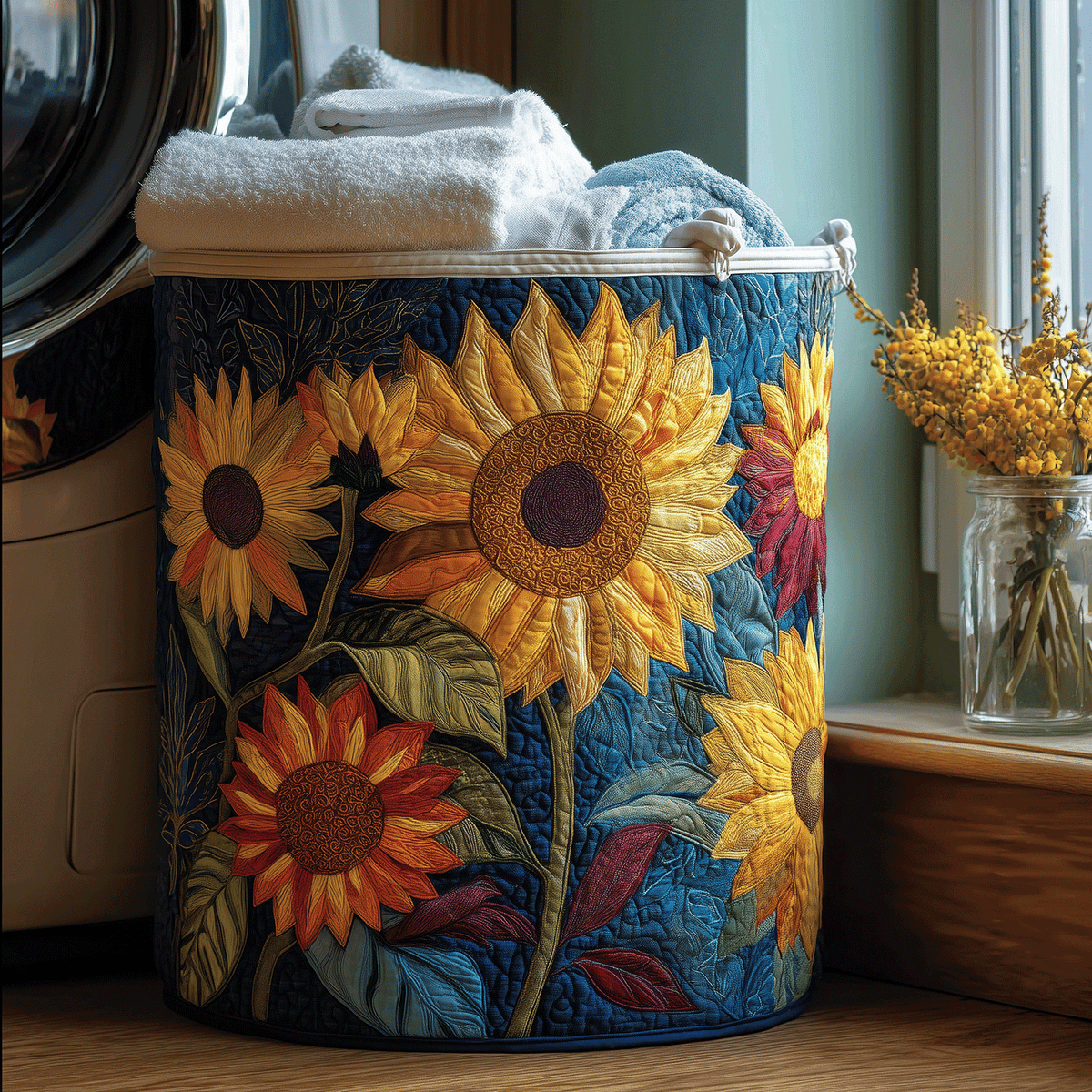 Panier à linge matelassé – Motif fleuri