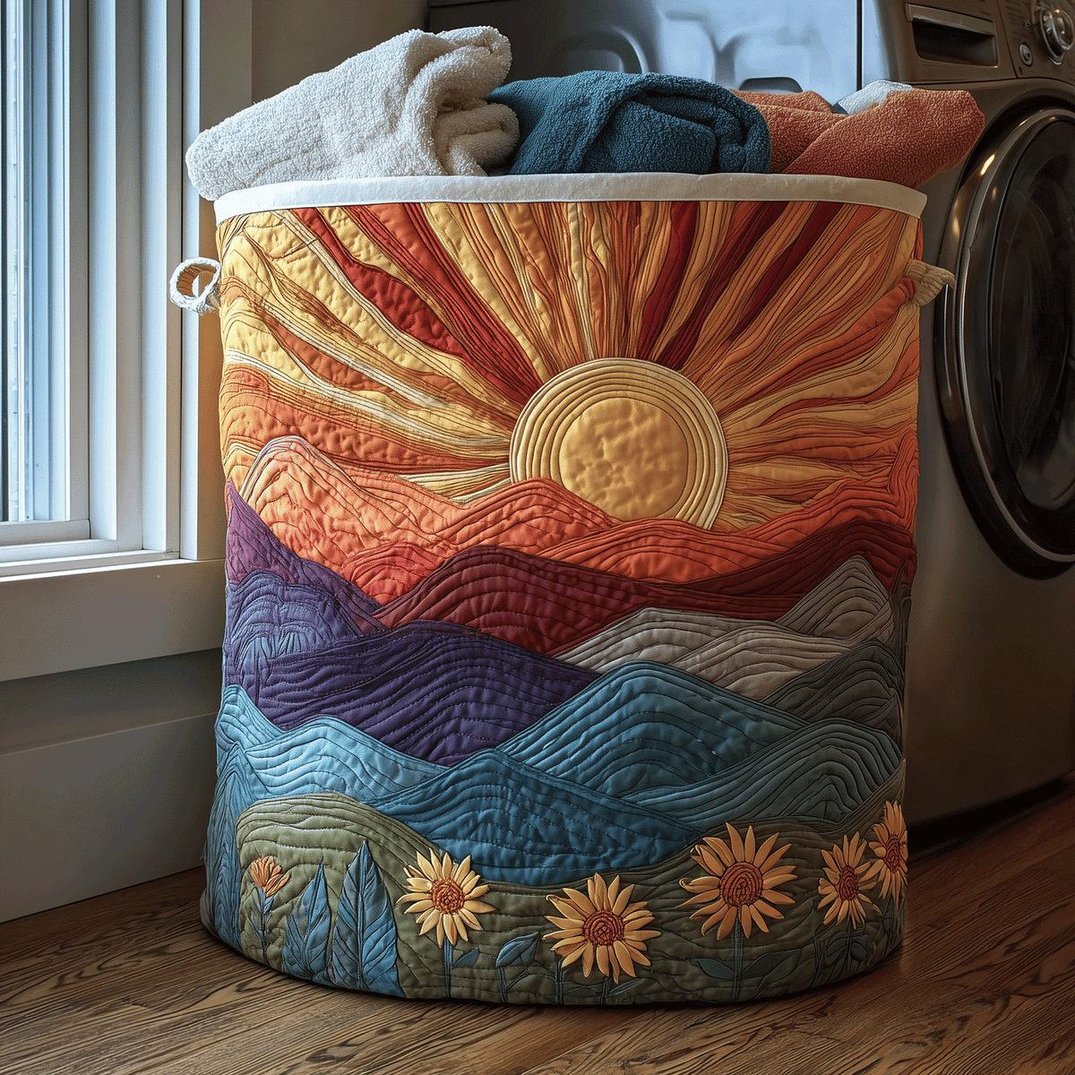 Panier à linge matelassé – Motif fleuri