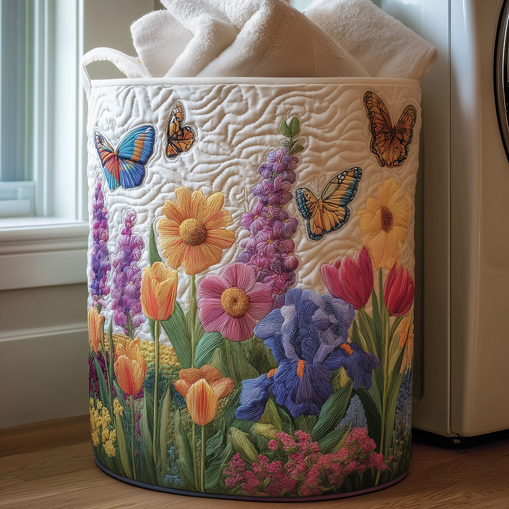 Panier à linge matelassé – Motif fleuri